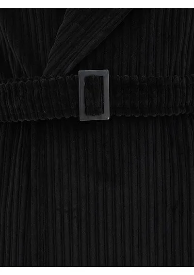 Hevo Velvet Effect Belted Ribbed Coat