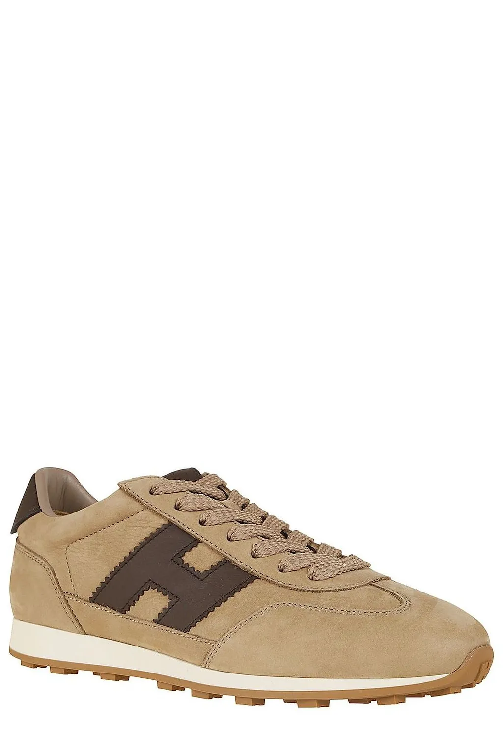 Hogan Beige Leather Low Top Lace Up Sneakers