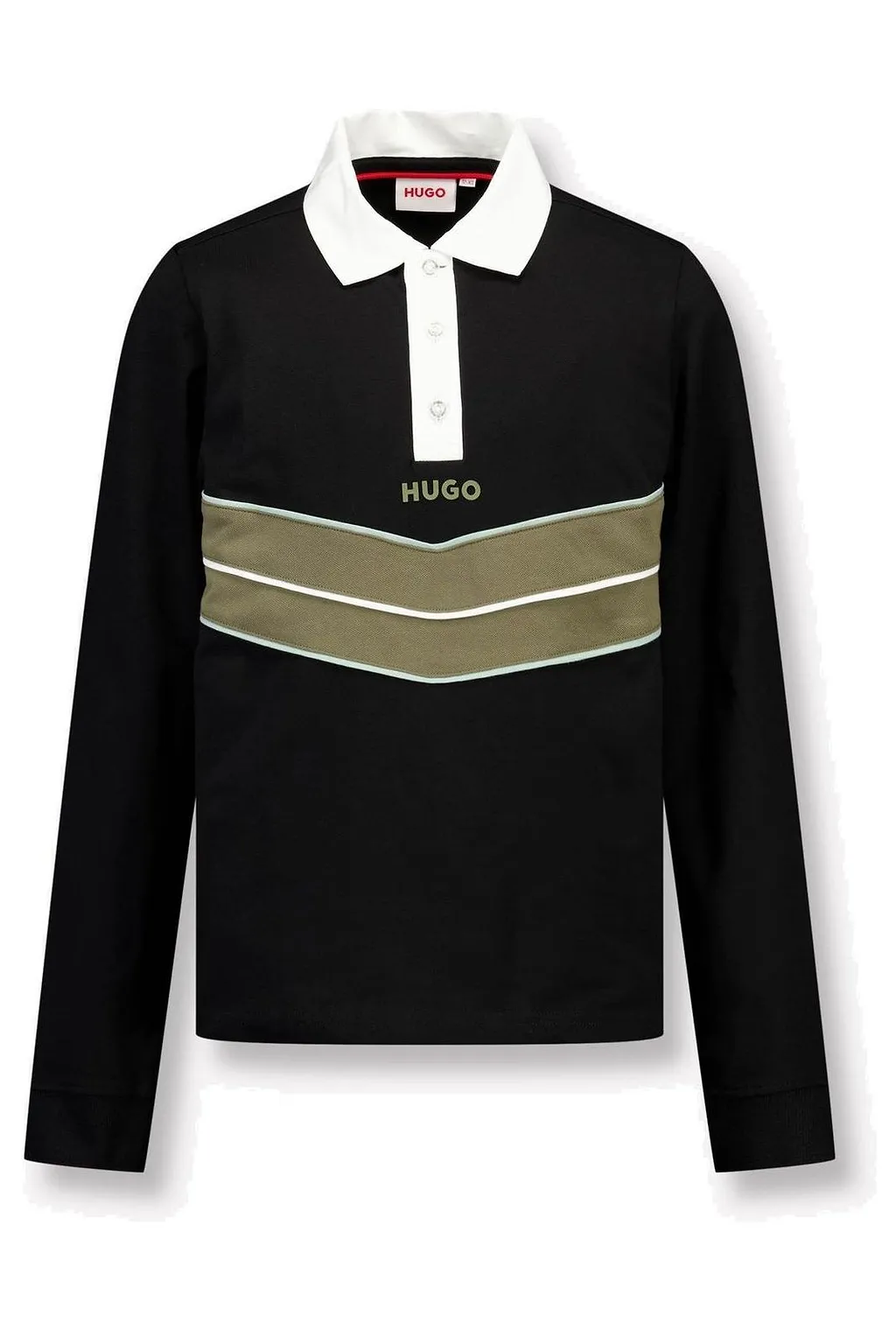 Hugo Kids Logo Embroidered Chevron Panelled Polo Shirt