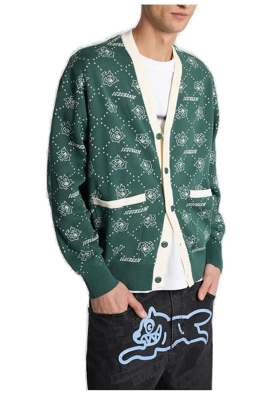Icecream Logo Pattern V-Neck Cardigan