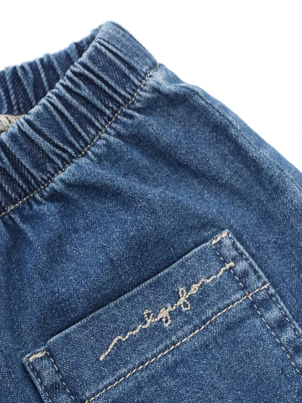Il Gufo Logo-Embroidered Elastic Waist Denim Shorts