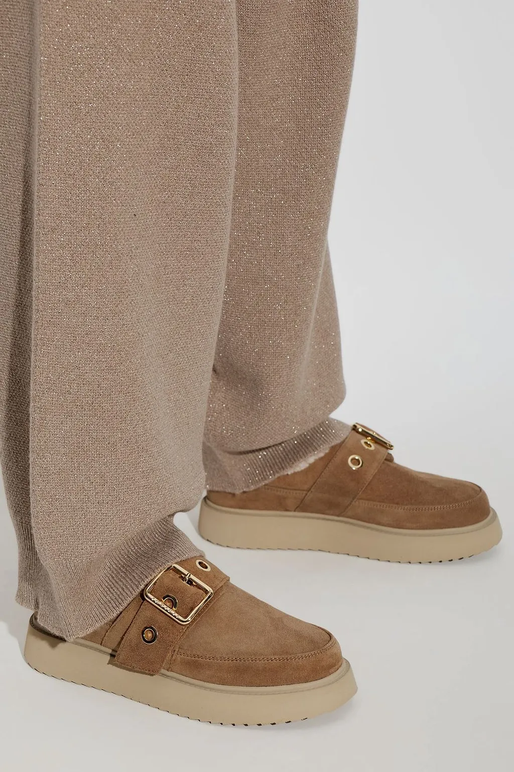 Inuikii Buckled Shearling Flat Mules
