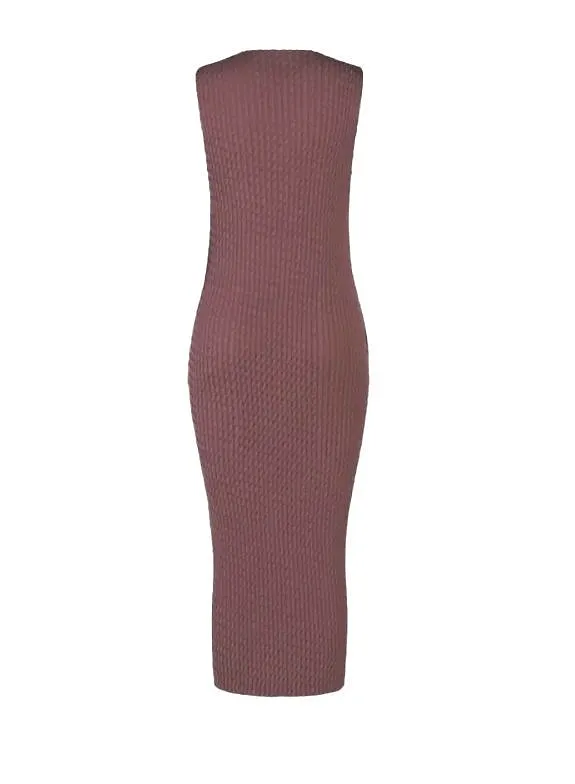 Issey Miyake Sleeveless Pleated Crewneck Midi Dress