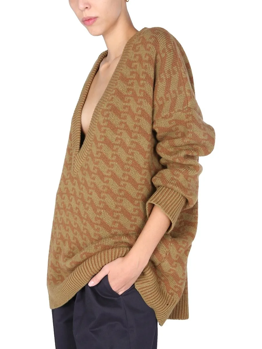 Jejia Jacquard V-Neck Knit Jumper
