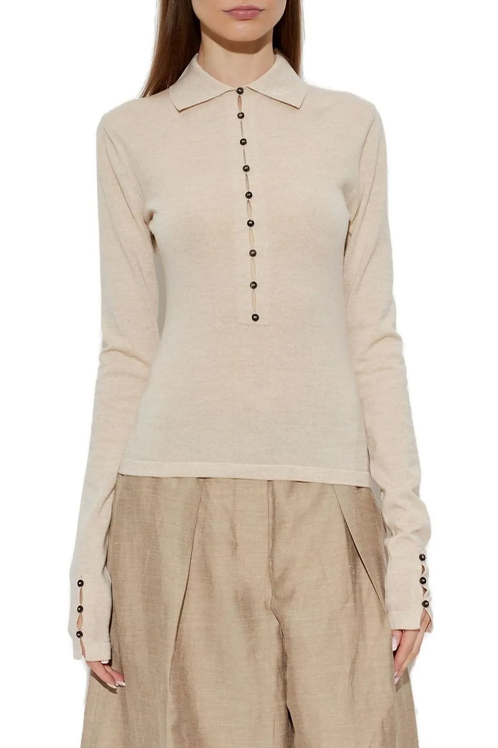 Jacquemus Knitted Long-Sleeved Polo Shirt