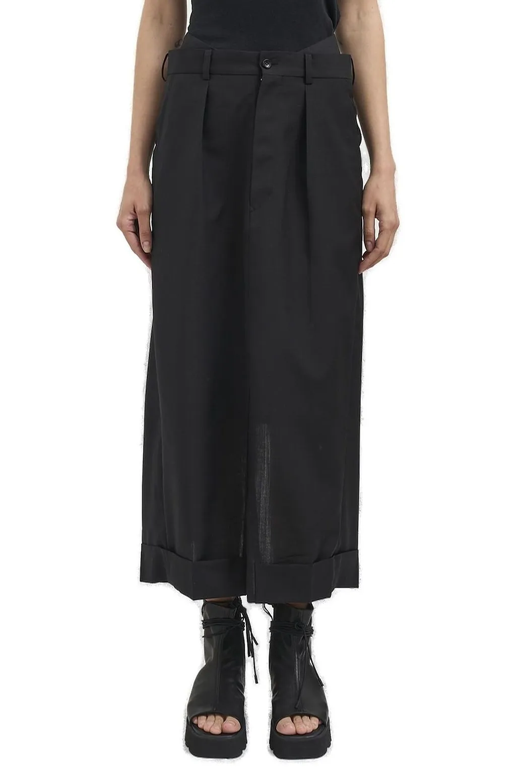 Junya Watanabe Double-Waistband Cuffed Hem Pleated Midi Skirt