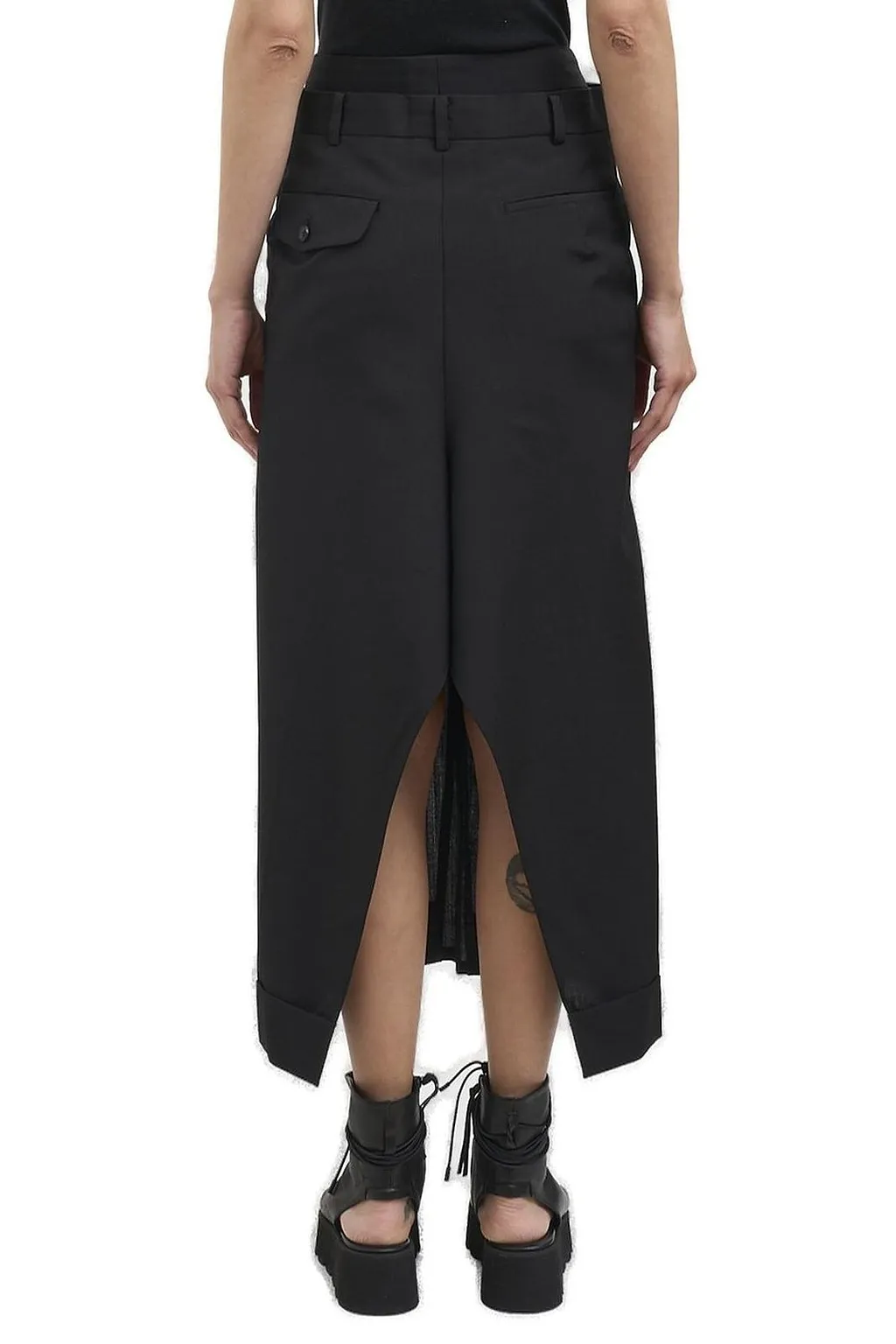 Junya Watanabe Double-Waistband Cuffed Hem Pleated Midi Skirt