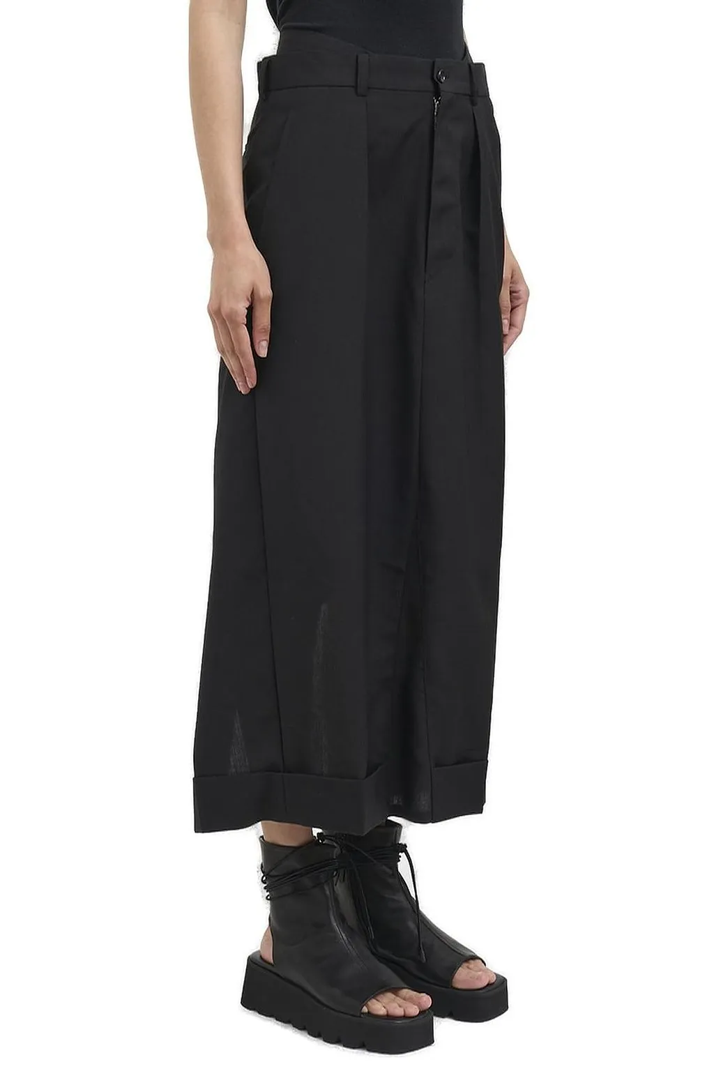 Junya Watanabe Double-Waistband Cuffed Hem Pleated Midi Skirt