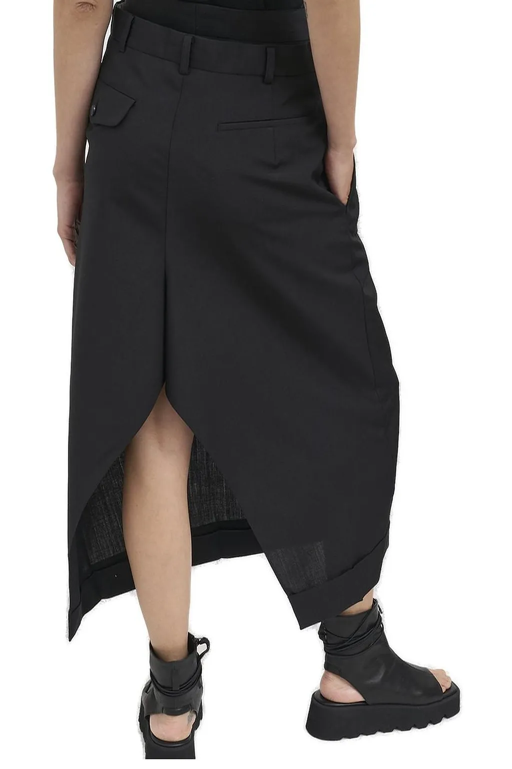 Junya Watanabe Double-Waistband Cuffed Hem Pleated Midi Skirt