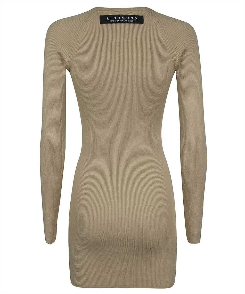 John Richmond Ribbed Knit Button-Embellished Dress
