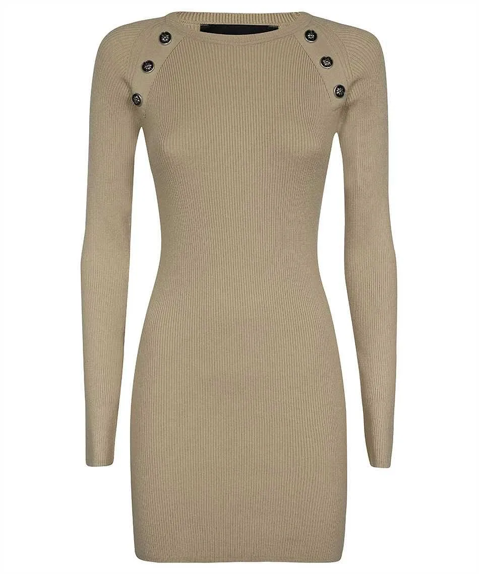 John Richmond Ribbed Knit Button-Embellished Dress