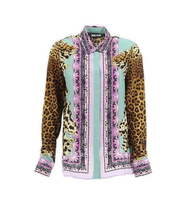 Just Cavalli Mixed-Printed Long-Sleeved Shirt