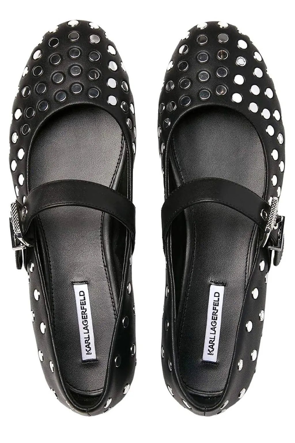 Karl Lagerfeld Stud-Embellished Almond Toe Ballet Flats