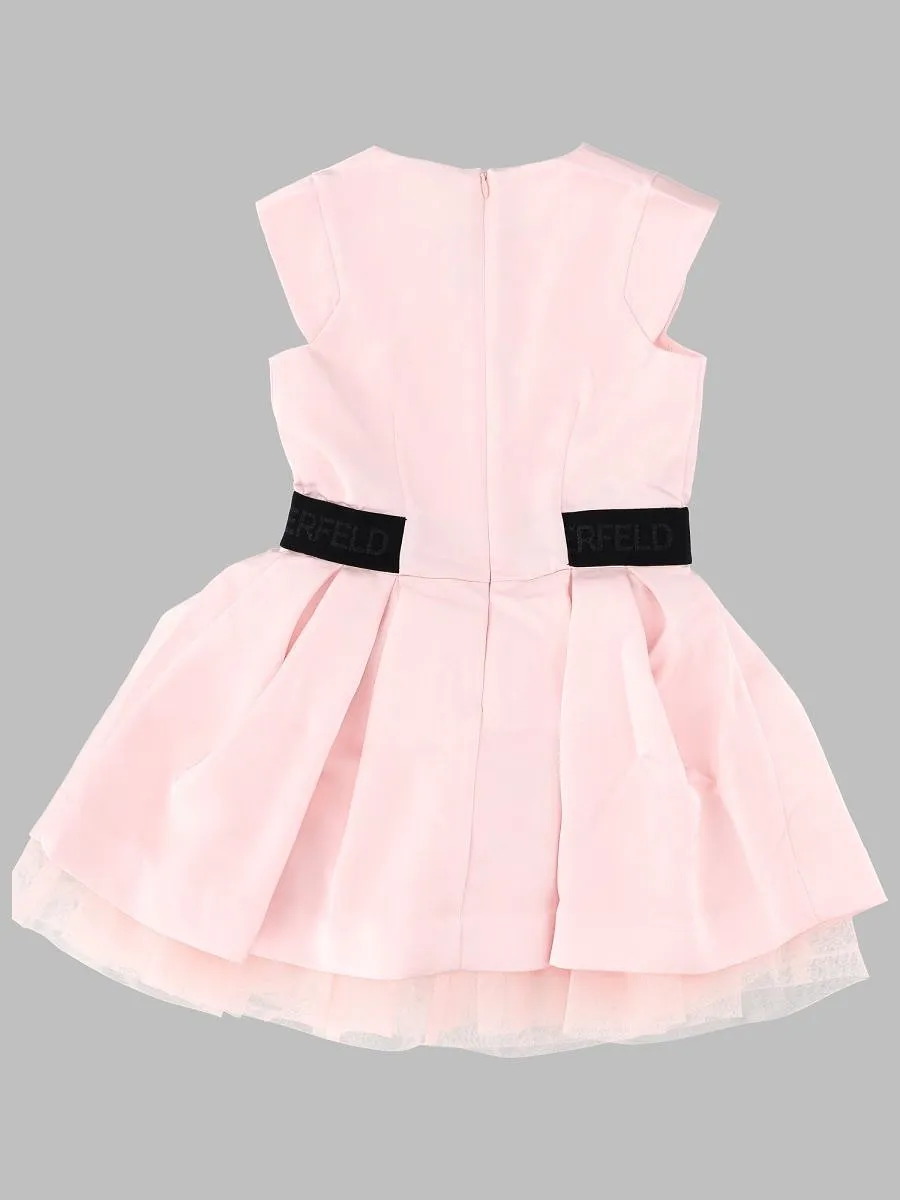 Karl Lagerfeld Kids Logo-Belt Tulle Hem Dress