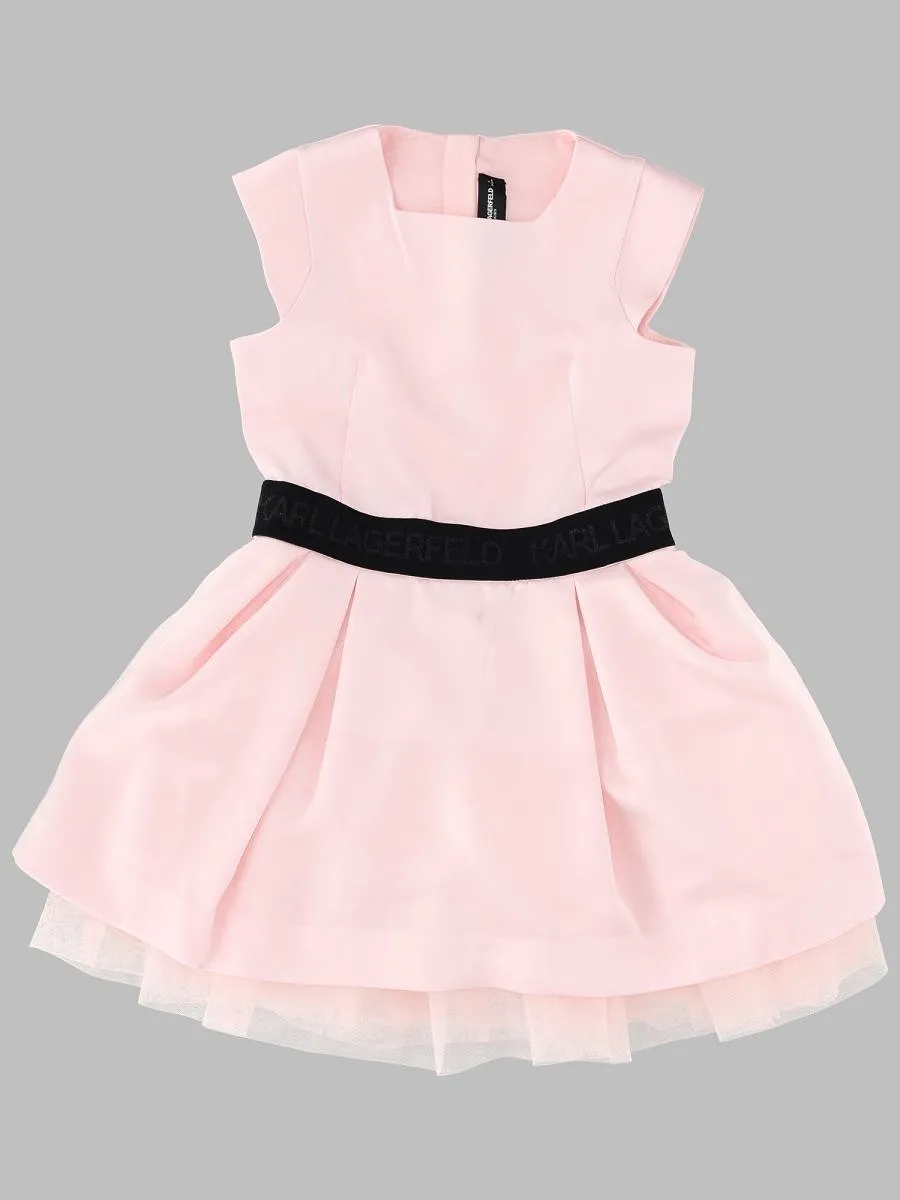 Karl Lagerfeld Kids Logo-Belt Tulle Hem Dress