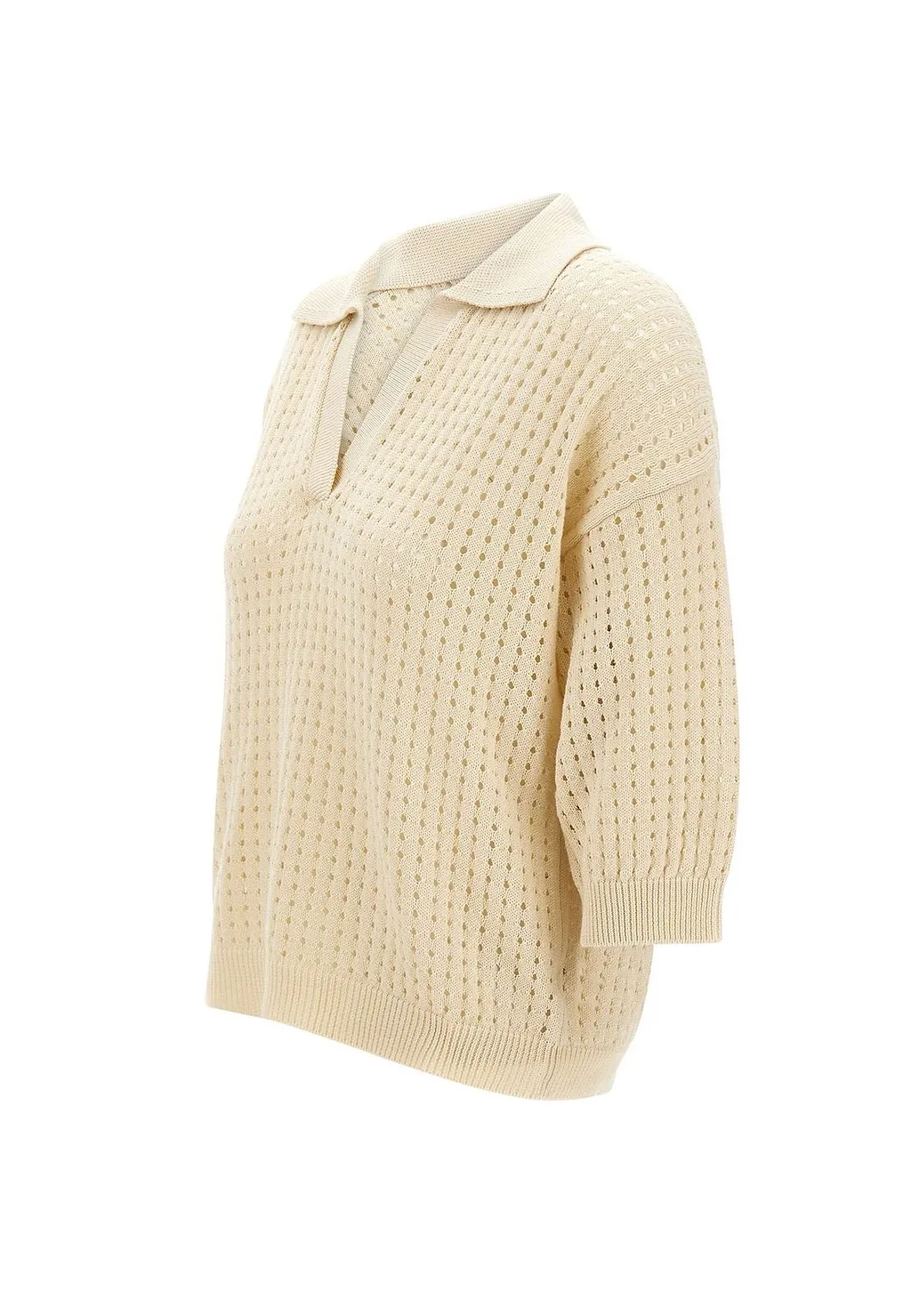 Kangra Openwork Polo Knitted Top