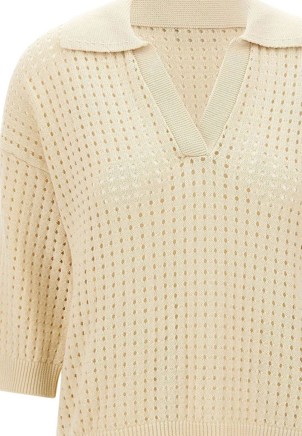 Kangra Openwork Polo Knitted Top