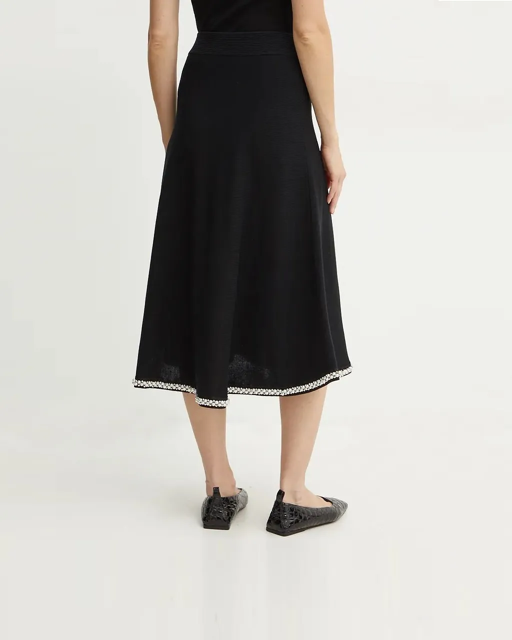 Pearl-Trim A-Line Knitted Skirt