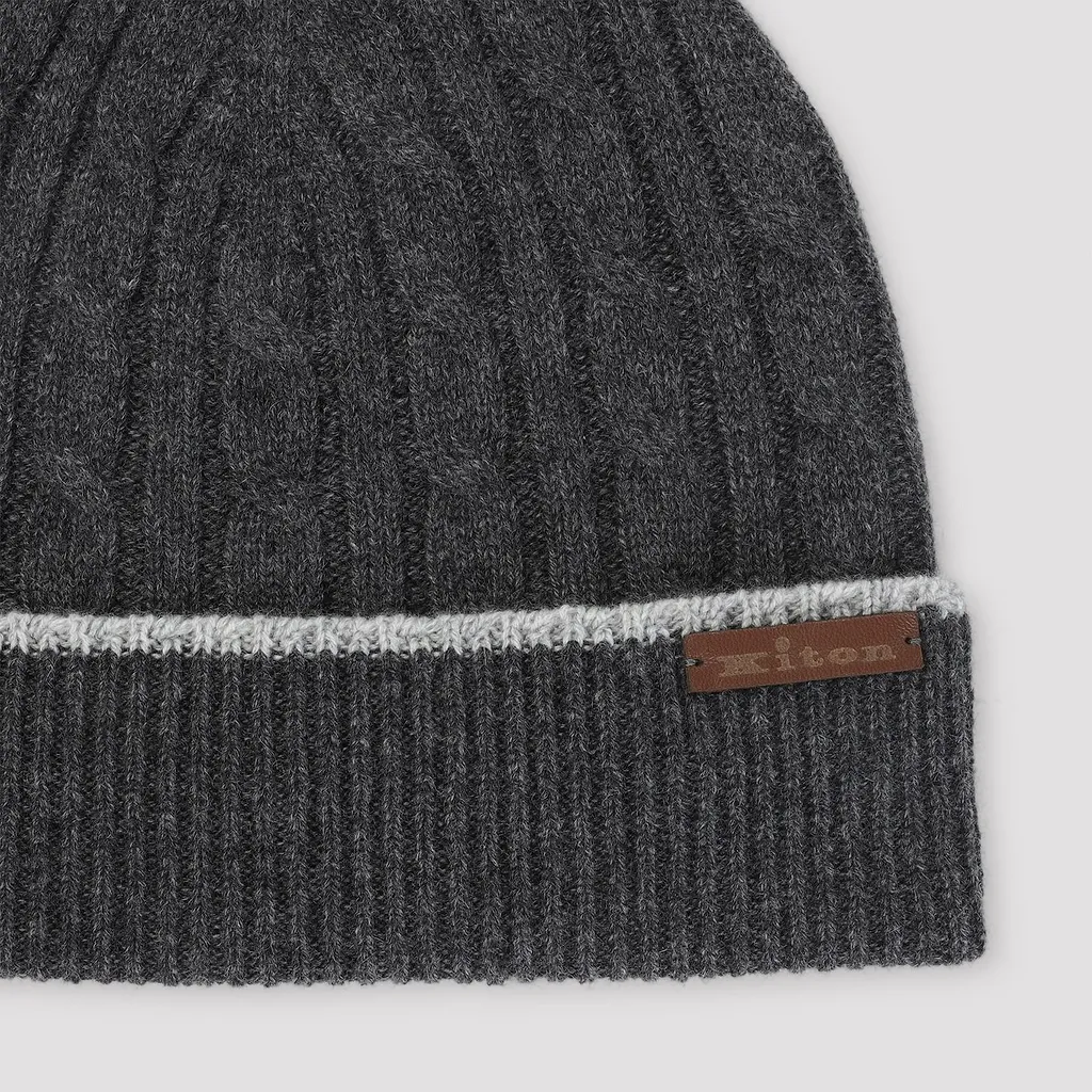 Kiton Cable-Knit Cuff Beanie Hat