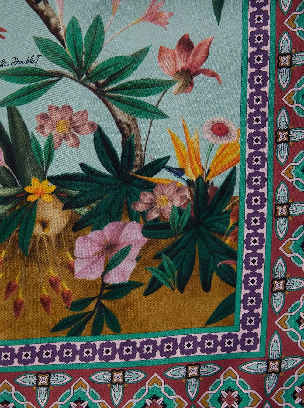 La Doublej Fringed Floral Print Silk Scarf