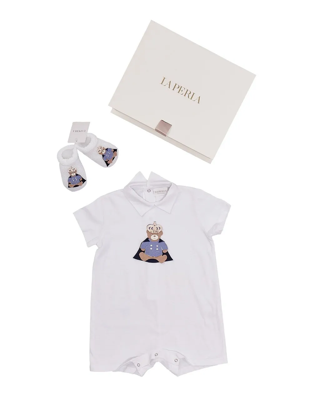 La Perla Kids Teddy Bear Patch Romper Set