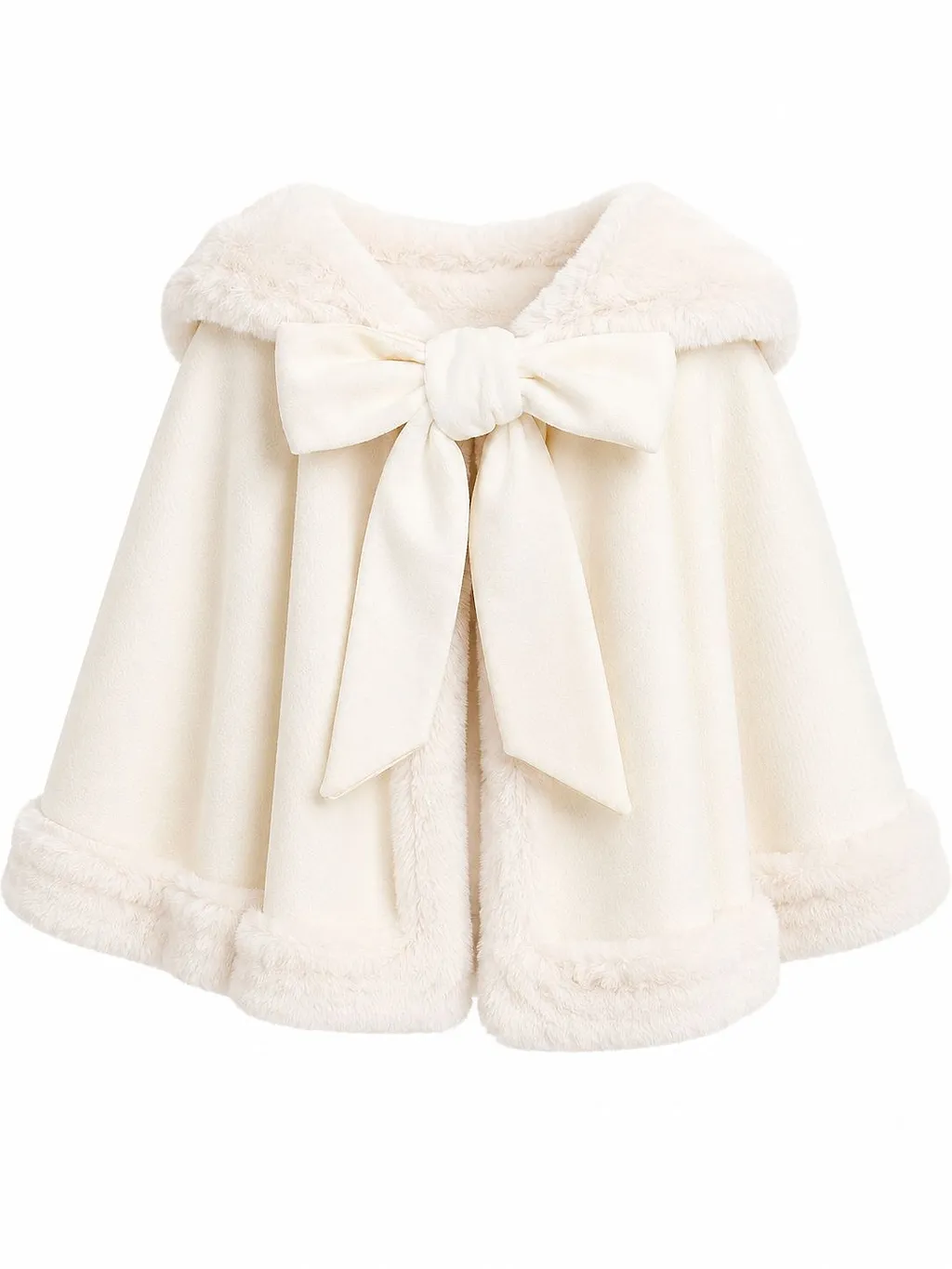 La Stupenderia Bow-Detailed Faux-Fur Trim Cape