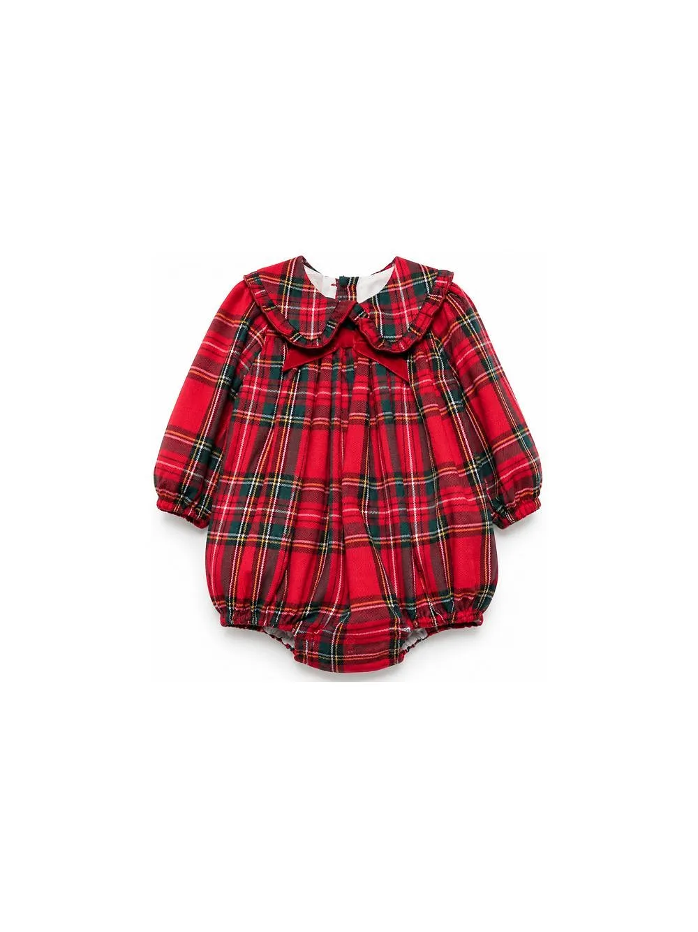 La Stupenderia Bow Detailed Tartan Printed Romper