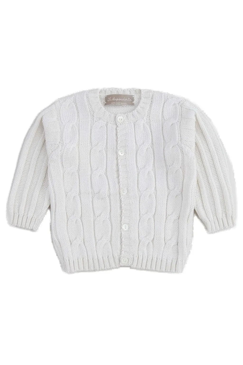 La Stupenderia Cable-Knit Buttoned Crewneck Cardigan