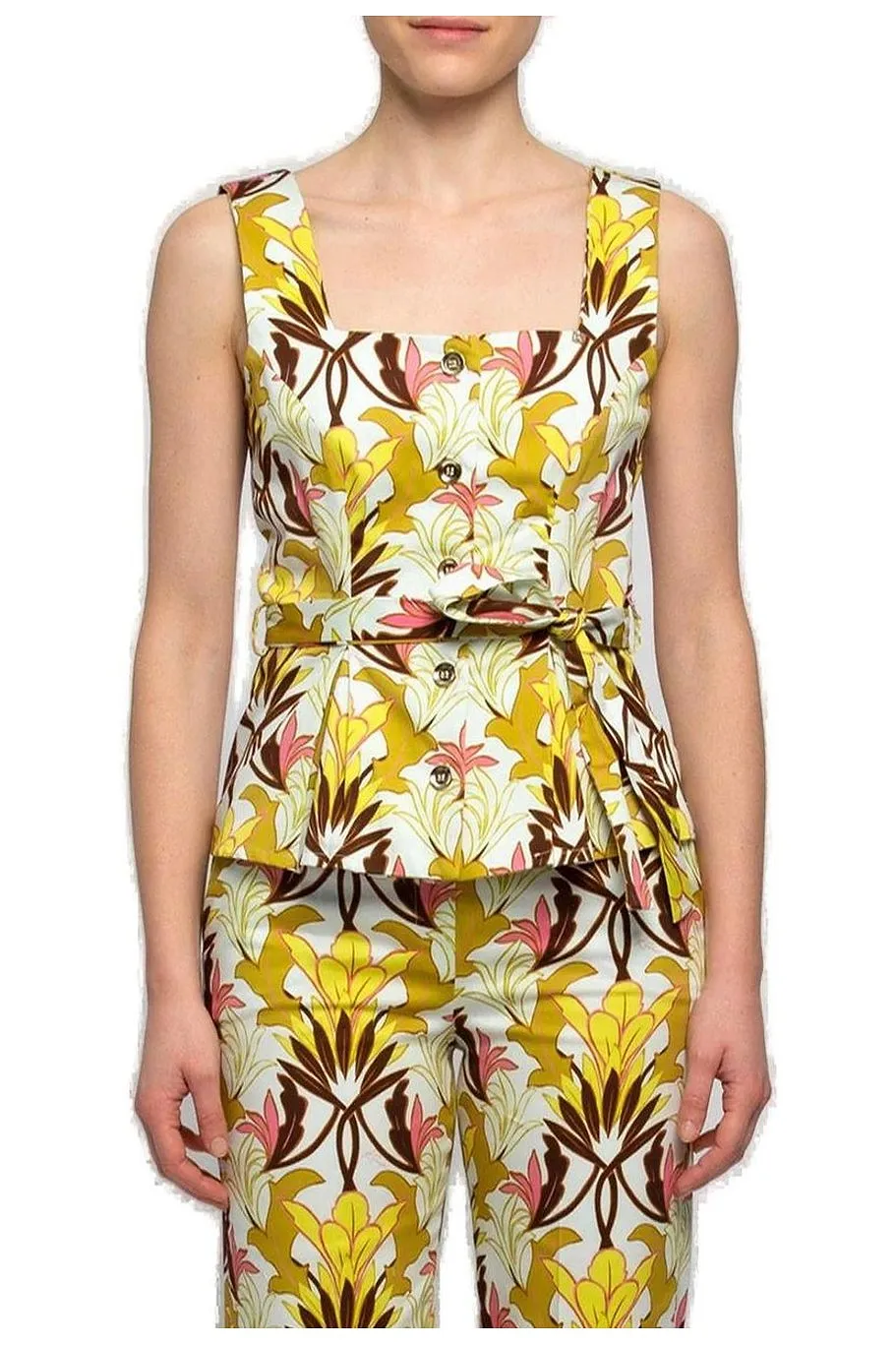 Floral Motif Square Neck Top