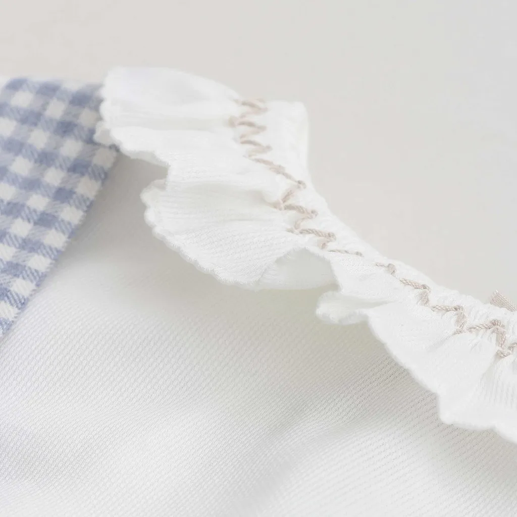 Scalloped-Collar Checked Overalls Suit