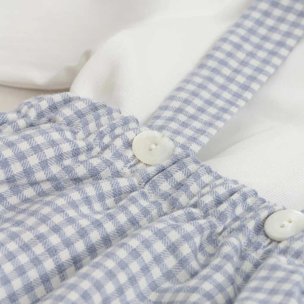 Scalloped-Collar Checked Overalls Suit