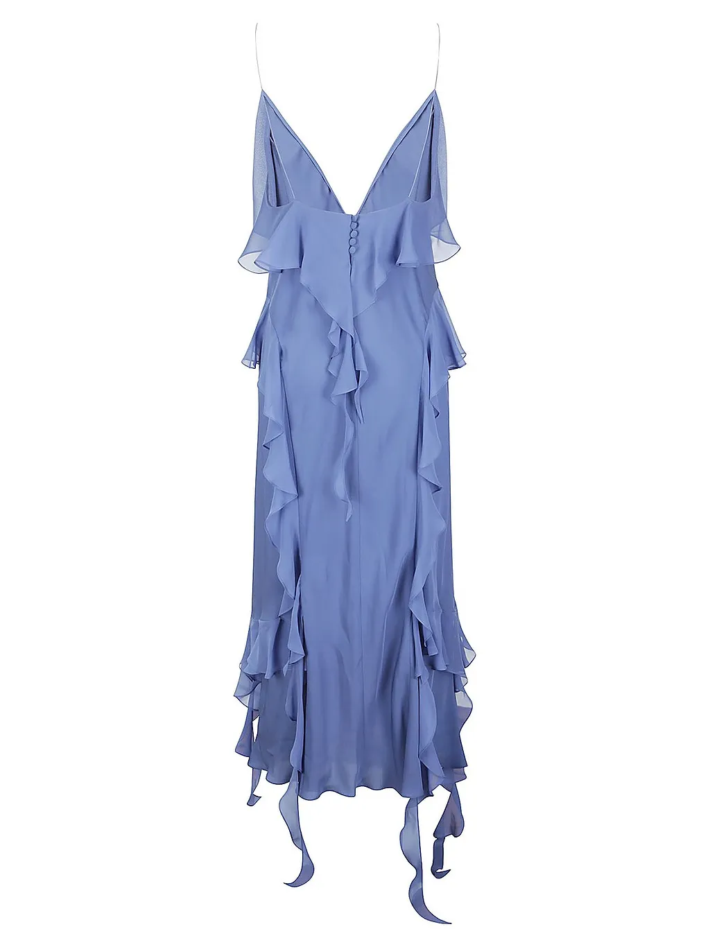 Ruffle-Trim Plunging V-Neck Maxi Dress