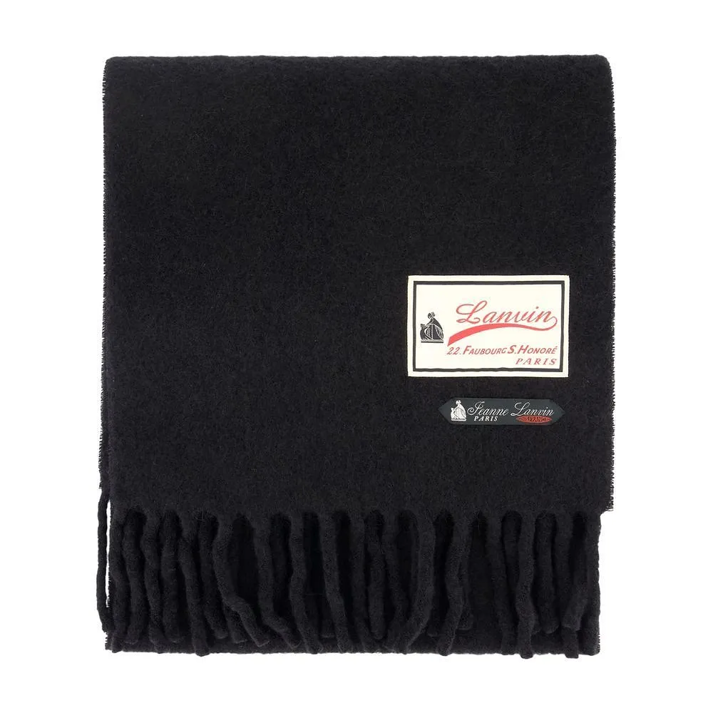 Lanvin Logo Patch Fringed Edge Scarf