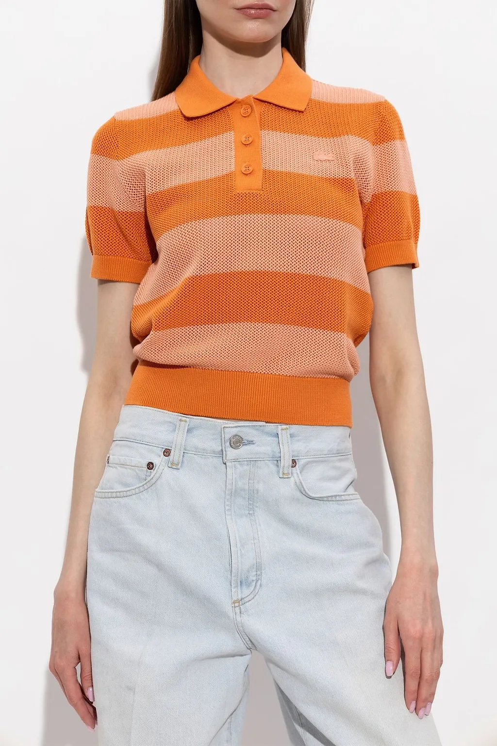 Lacoste Textured Striped Knitted Polo Top