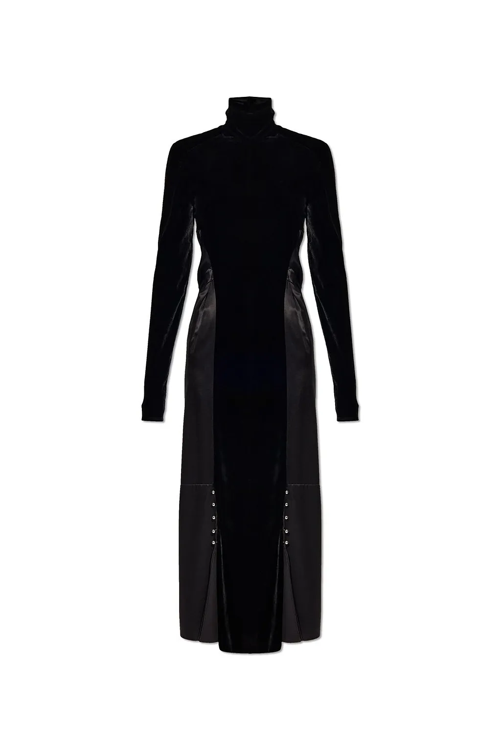 Lanvin Velvet-Panel Open-Back Turtleneck Dress