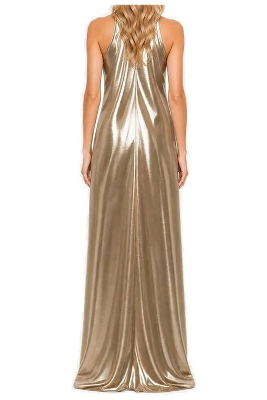 Lauren Ralph Lauren Metallic Chiffon Halter Gown