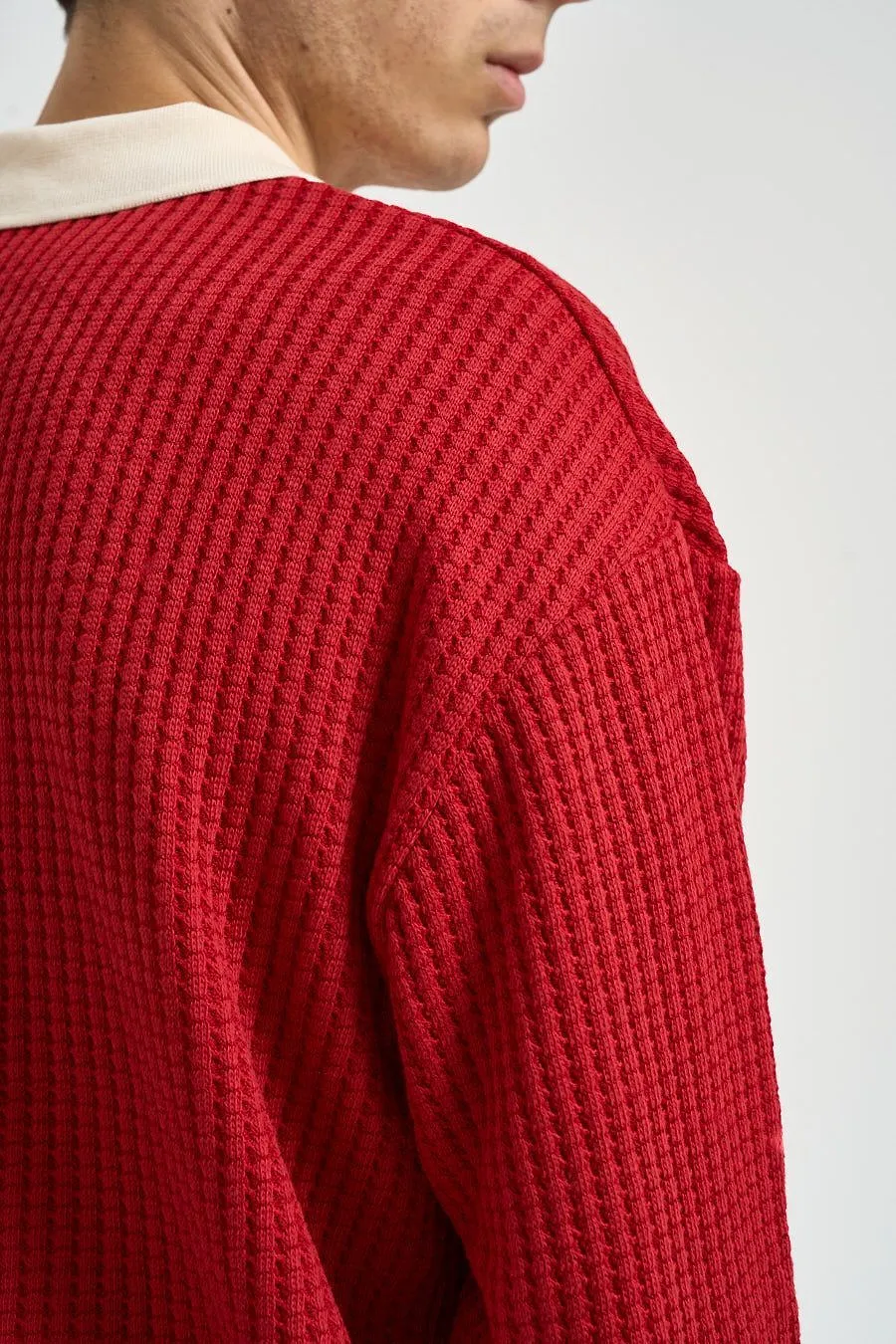 Les Deux Waffle V-Neck Knitted Sweater