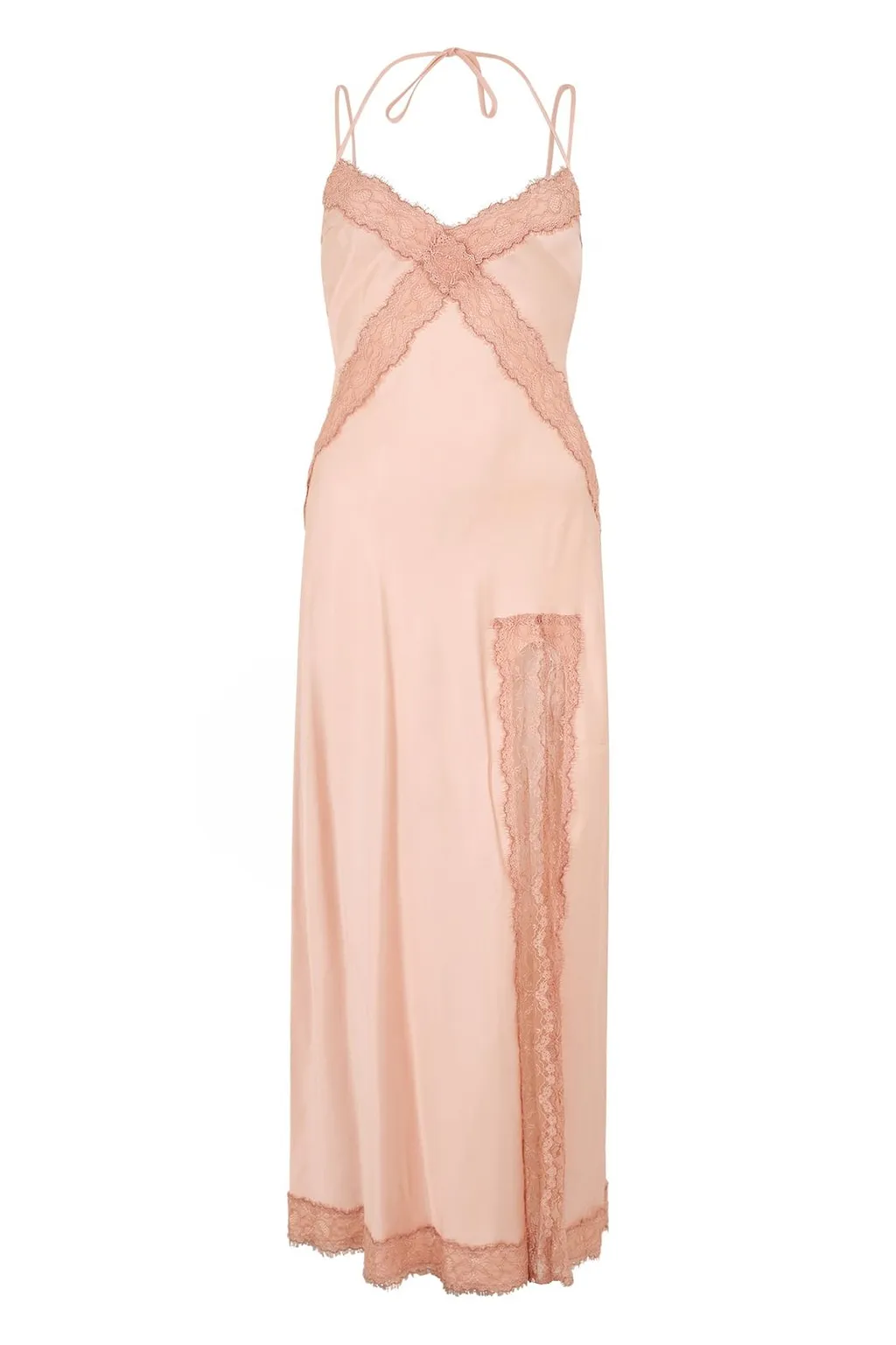 Lace Trim Satin Midi Dress
