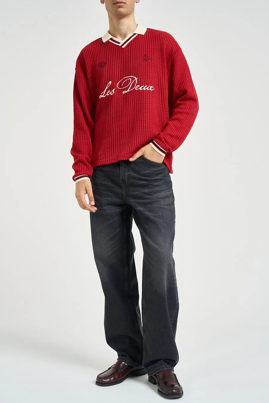Les Deux Waffle V-Neck Knitted Sweater
