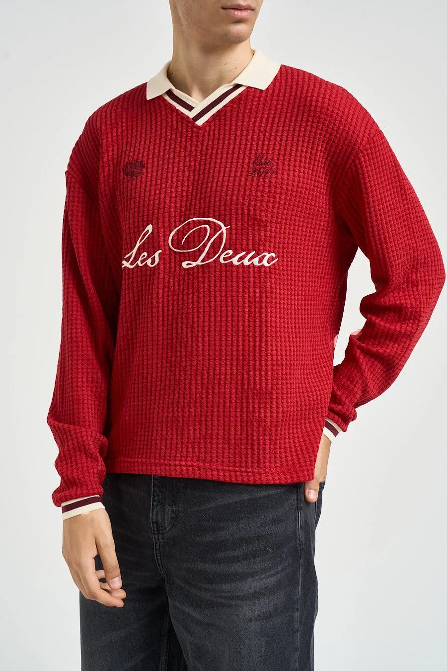 Les Deux Waffle V-Neck Knitted Sweater