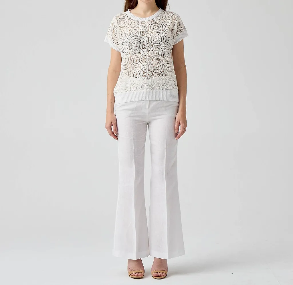 Le Tricot Perugia Crochet Knit Short-Sleeve Top