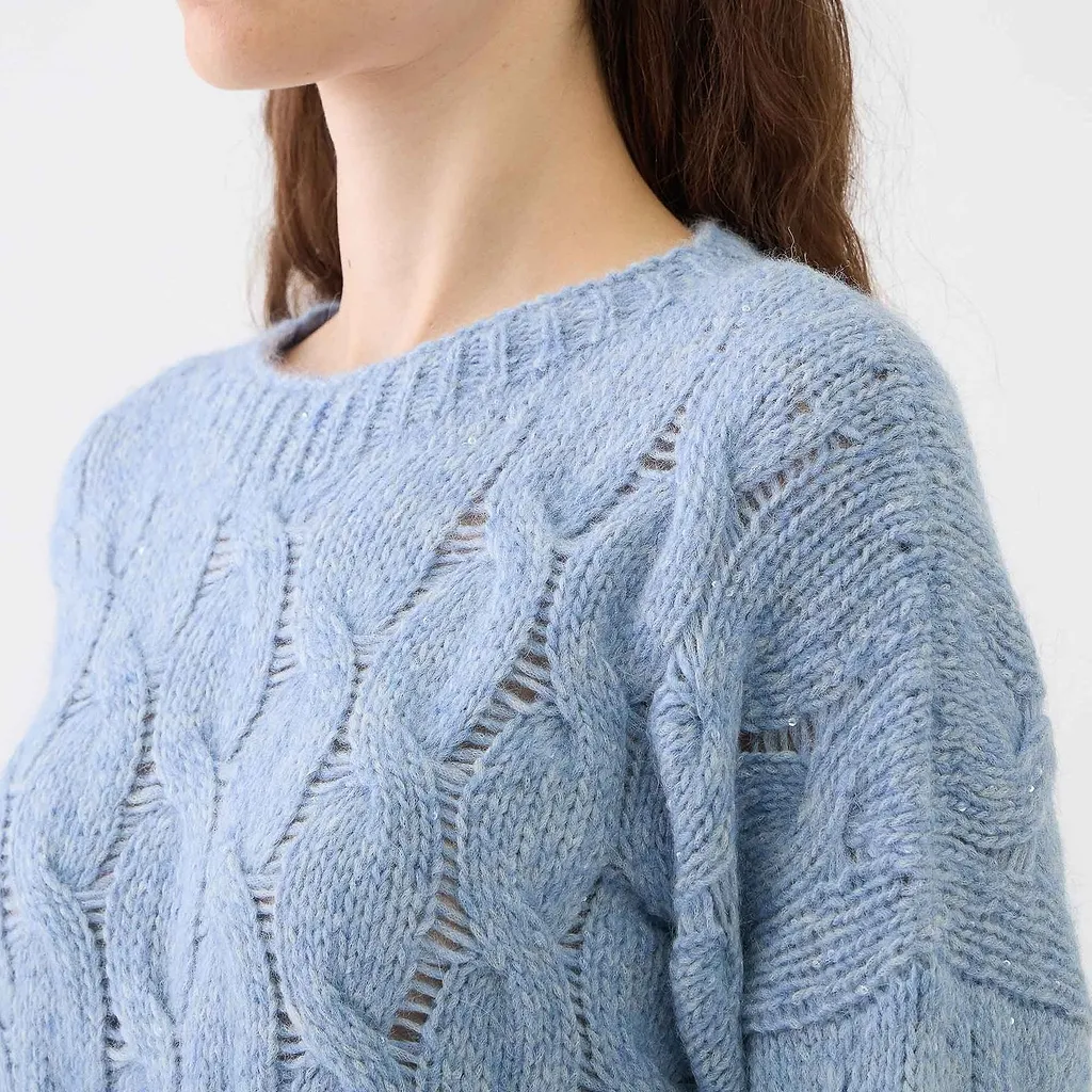 Le Tricot Perugia Cable Knit Paillettes Sweater