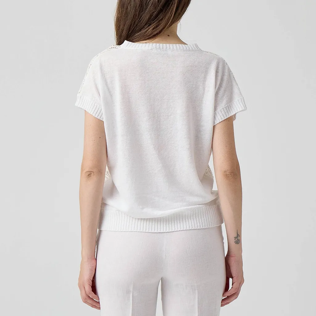 Le Tricot Perugia Crochet Knit Short-Sleeve Top