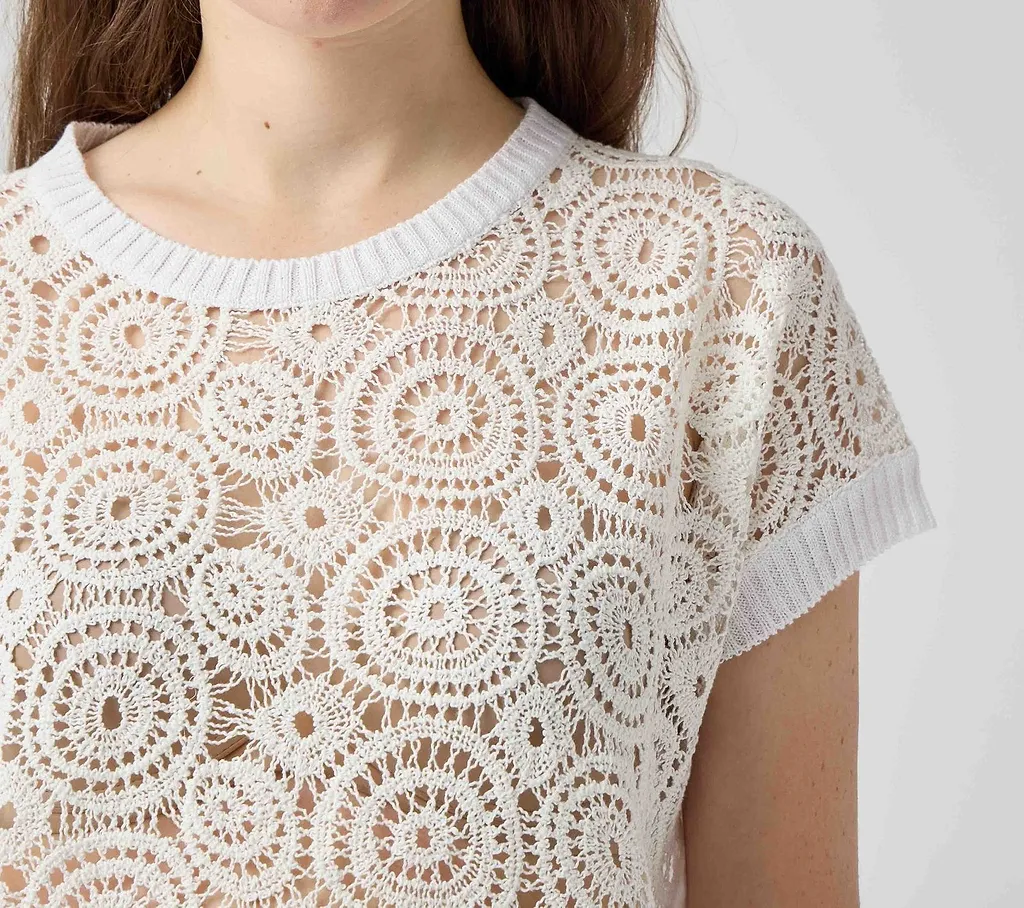 Le Tricot Perugia Crochet Knit Short-Sleeve Top