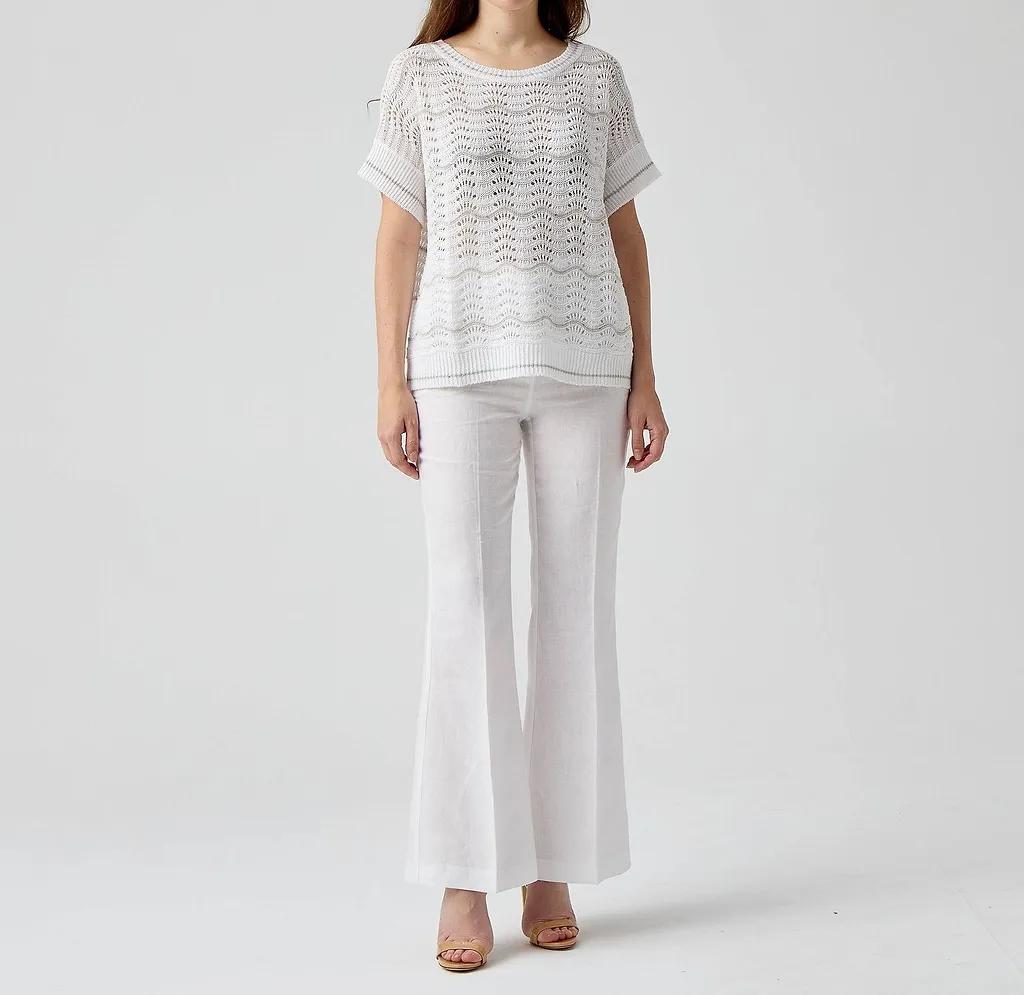 Le Tricot Perugia Openwork Short-Sleeve Knitted Top