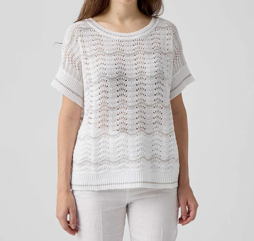 Le Tricot Perugia Openwork Short-Sleeve Knitted Top