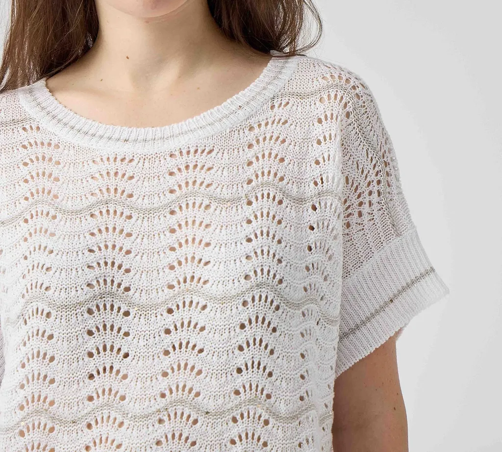 Le Tricot Perugia Openwork Short-Sleeve Knitted Top