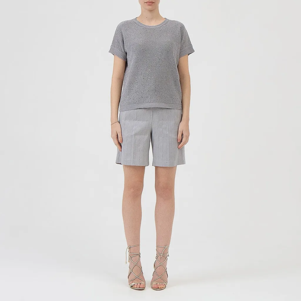 Sequined Short-Sleeve Knitted Top