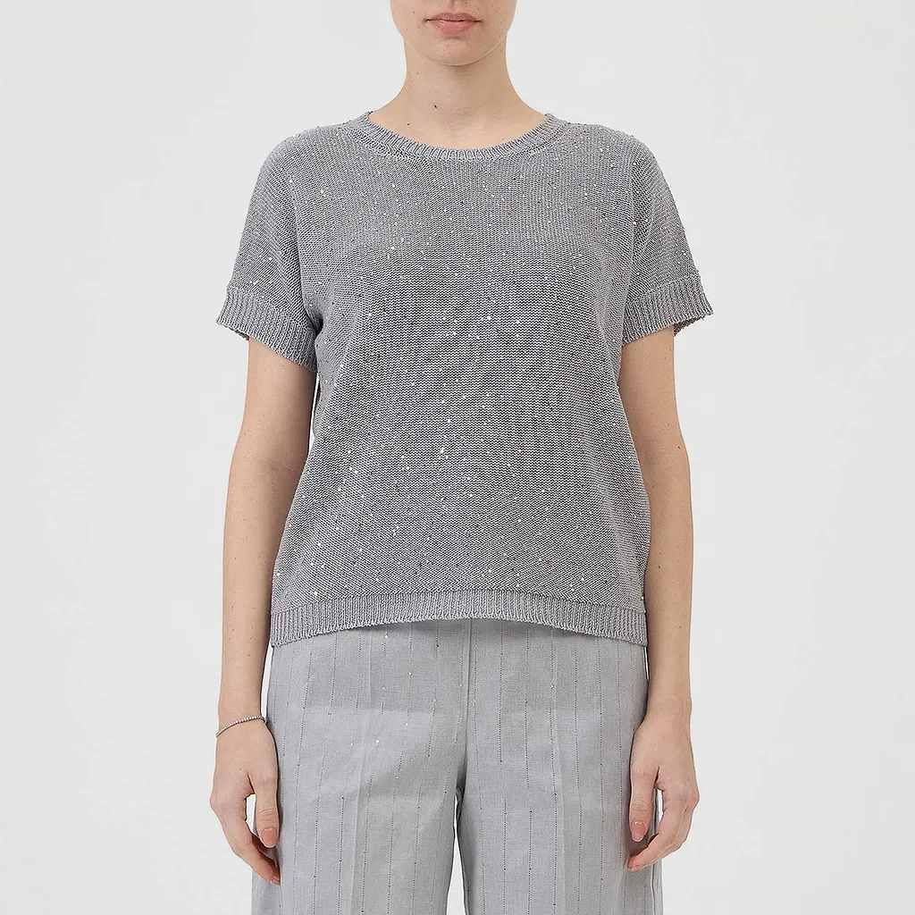 Sequined Short-Sleeve Knitted Top