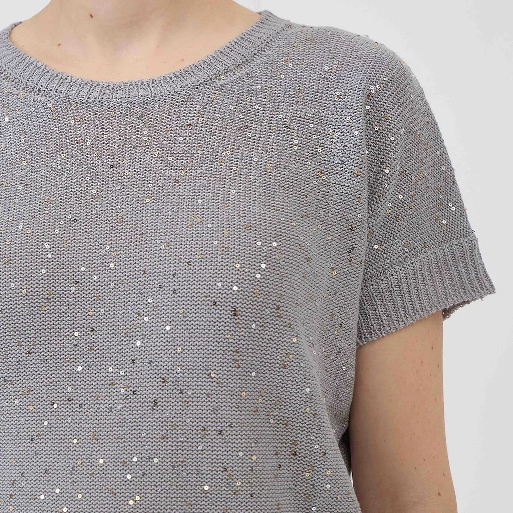 Sequined Short-Sleeve Knitted Top